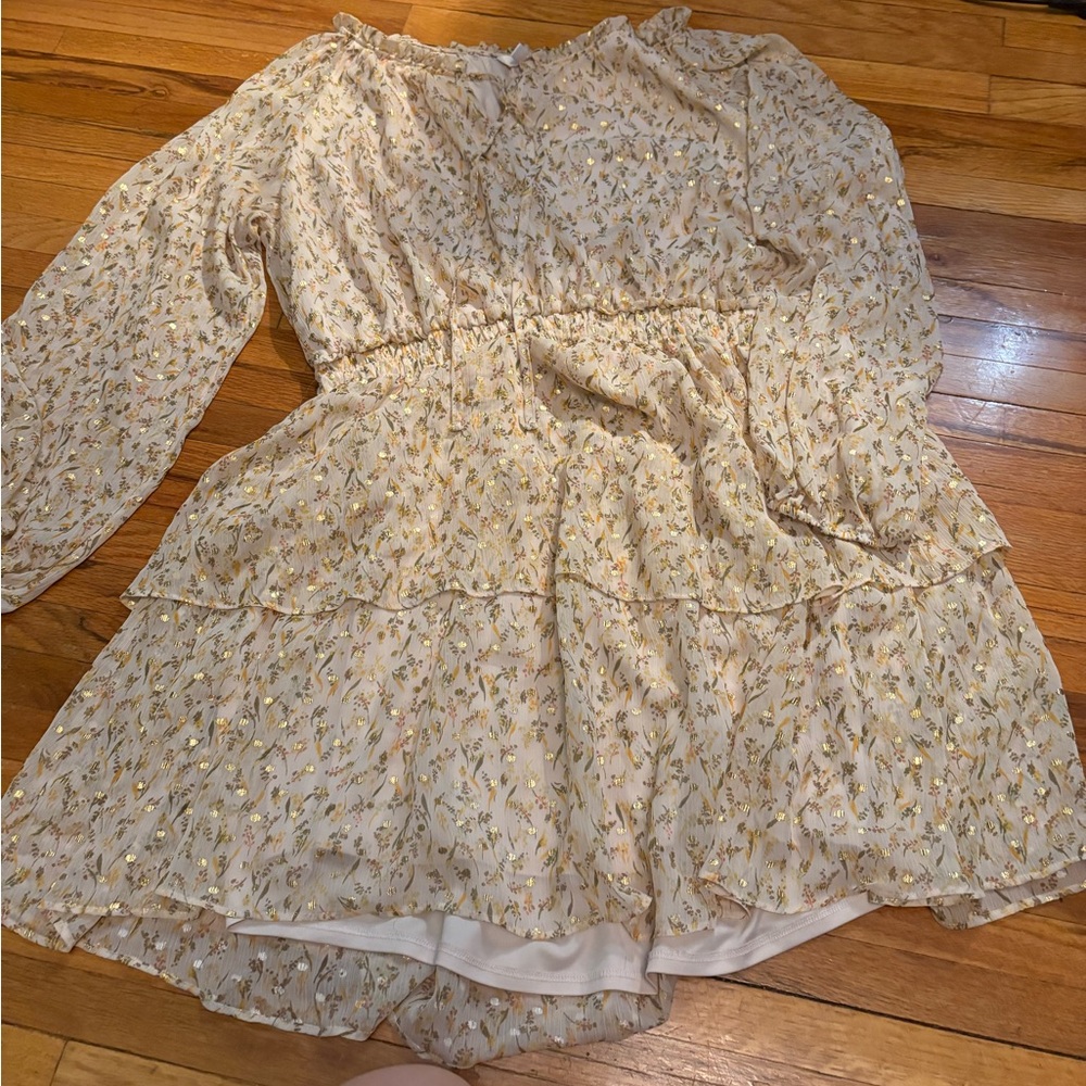 LC Lauren Conrad Cream Floral Long Sleeve Dress